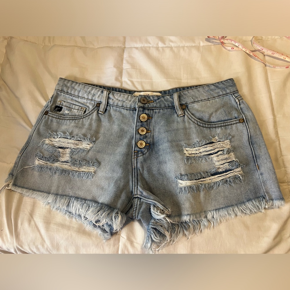 KanCan Blue Distressed Jean Shorts Frayed Hem